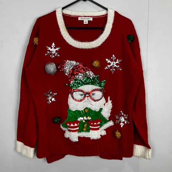 Ugly Christmas Sweater 99 Jane Street XL Grumpy Cat Elf Jingle Bells - Picture 2 of 7